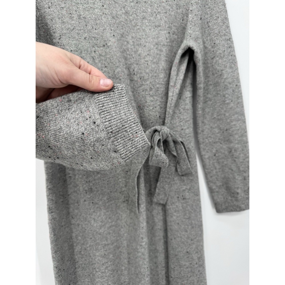 Talbots Gray Knit Sweater Dress Tie Waist Long Sleeve Midi Cozy Minimalist Work - Picture 7 of 10